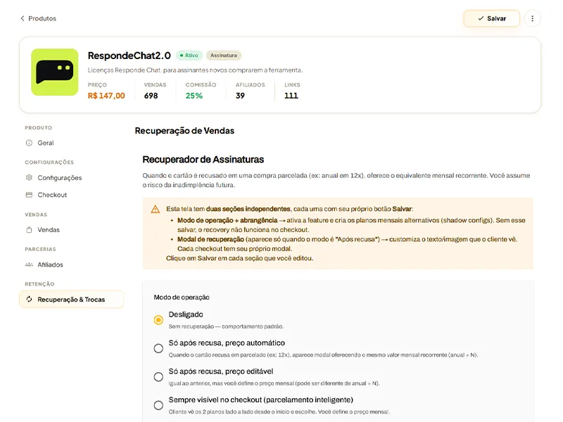 Configuração do recuperador de assinaturas