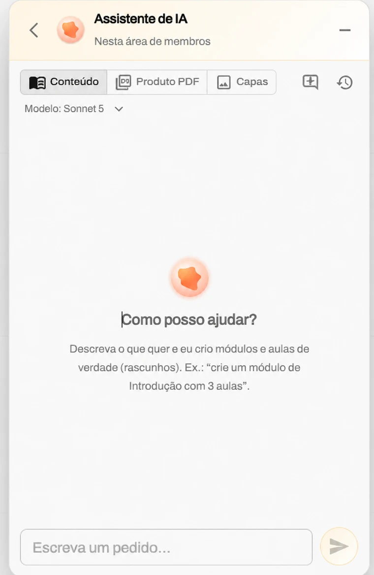 Chat da IA criando módulos e aulas
