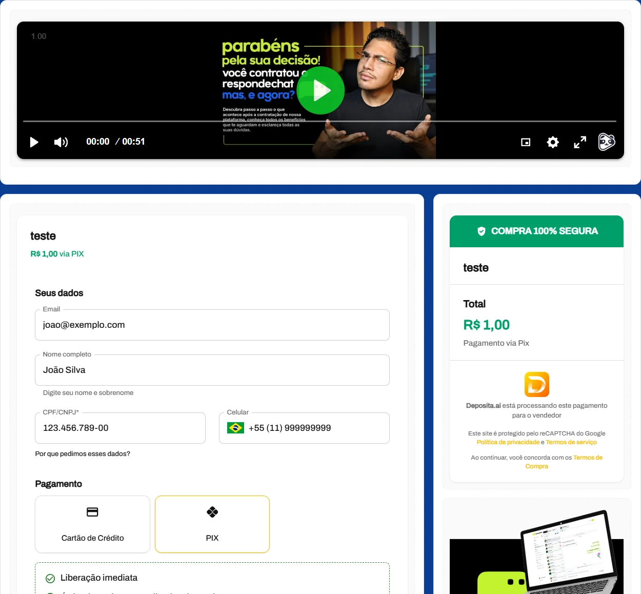 Preview do checkout editado pela IA