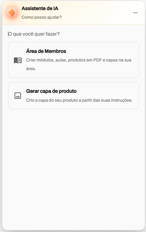 Assistente de IA criando produto na área de membros